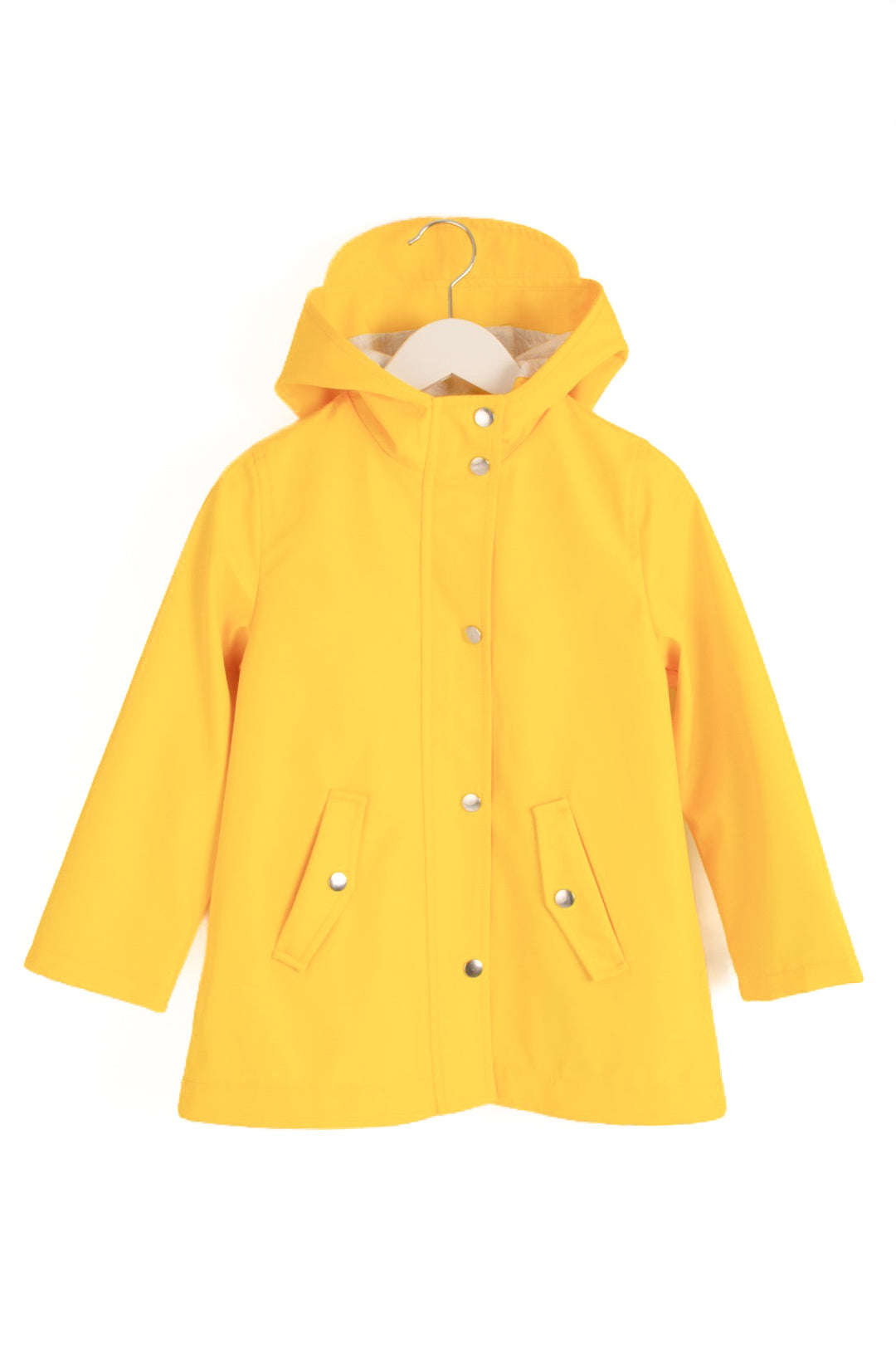 Çocuk Sarı Yağmurluk – Su Geçirmez Kapüşonlu Mont (2–10 Yaş)