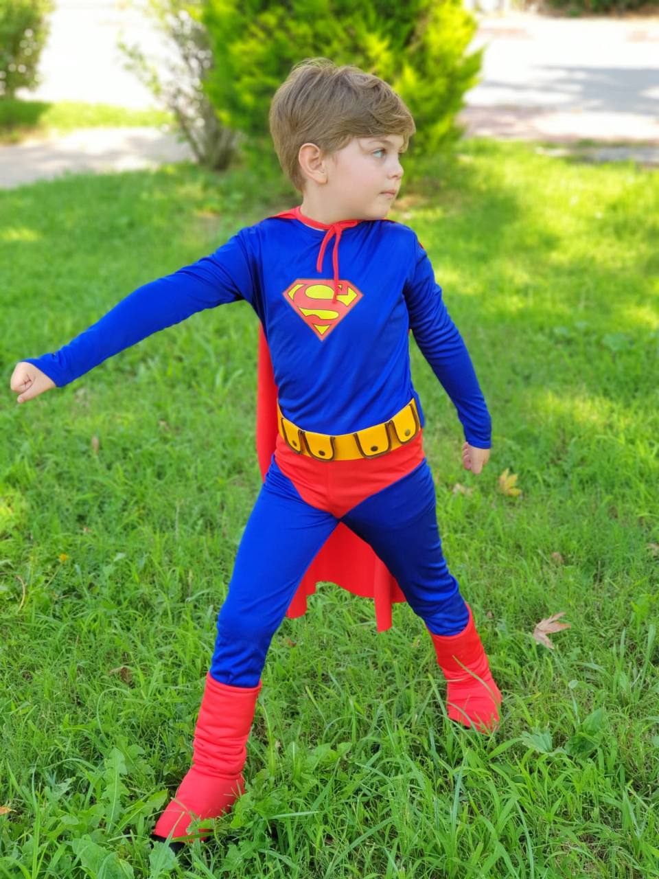 Çocuk Superman Kostümü Kırmızı Pelerinli Süper Kahraman Elbise