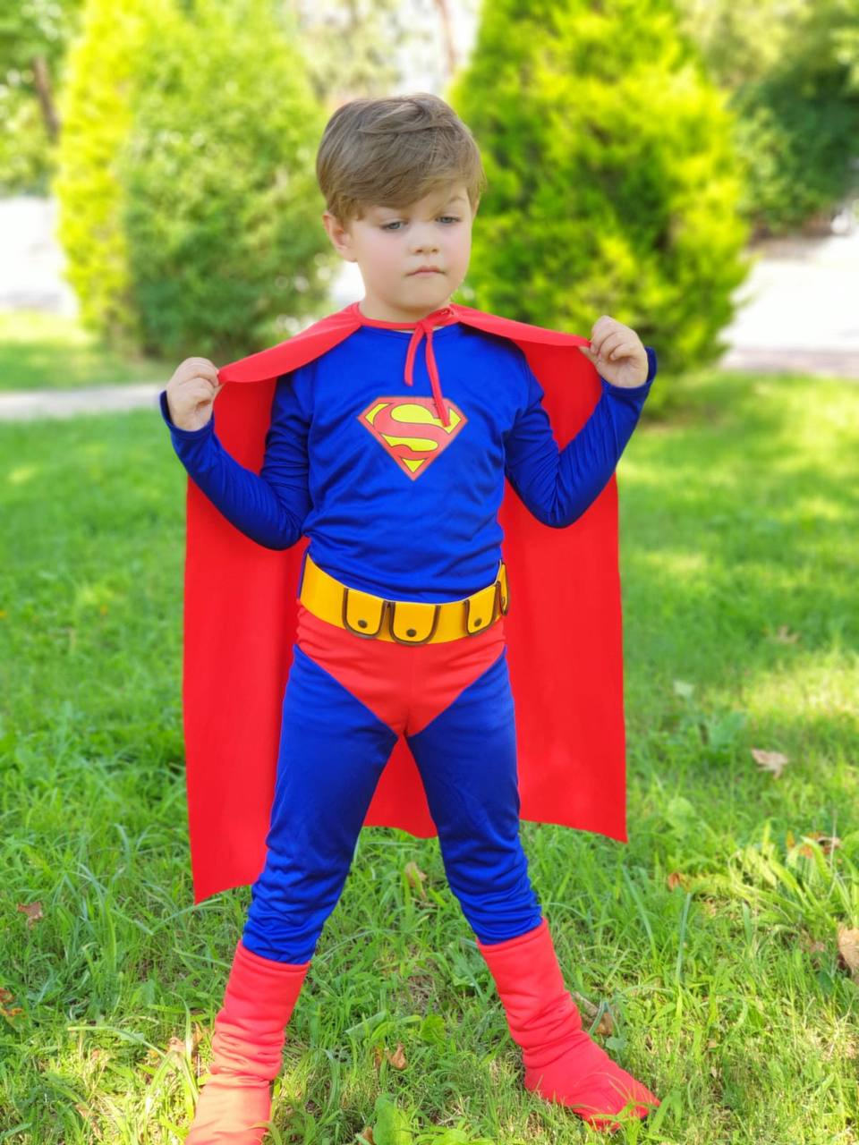 Çocuk Superman Kostümü Kırmızı Pelerinli Süper Kahraman Elbise