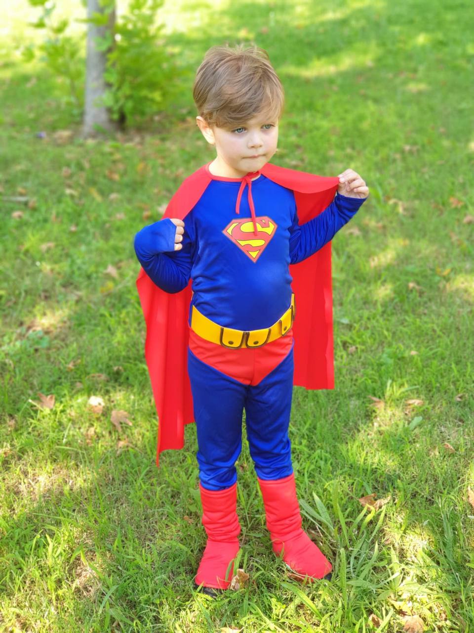 Çocuk Superman Kostümü Kırmızı Pelerinli Süper Kahraman Elbise