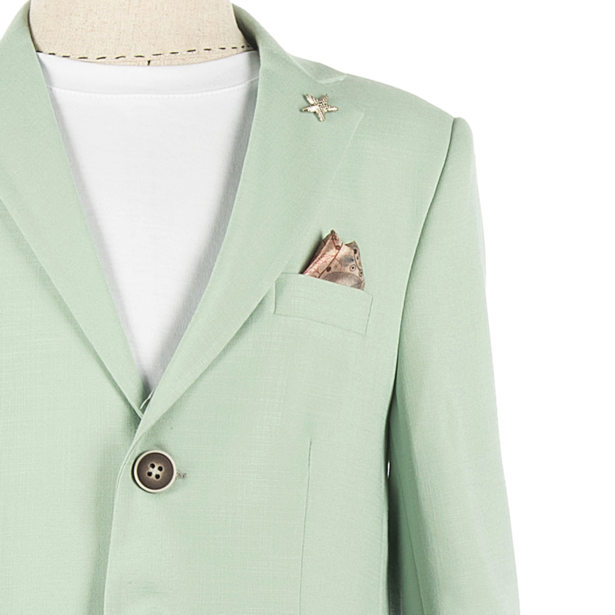 Mint Yeşili Keten Erkek Çocuk Takım Elbise 1-14 Yaş Yazlık Şık Set