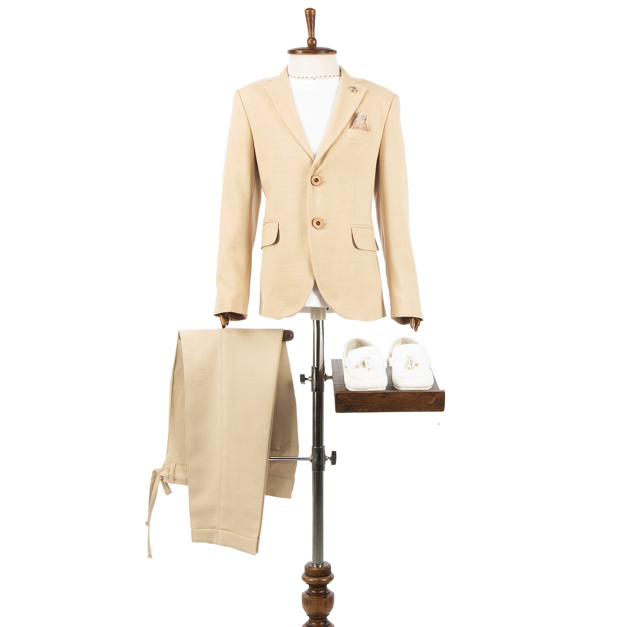 Bej Rengi Erkek Çocuk Takım Elbise 1-14 Yaş Keten Yazlık Şık Set