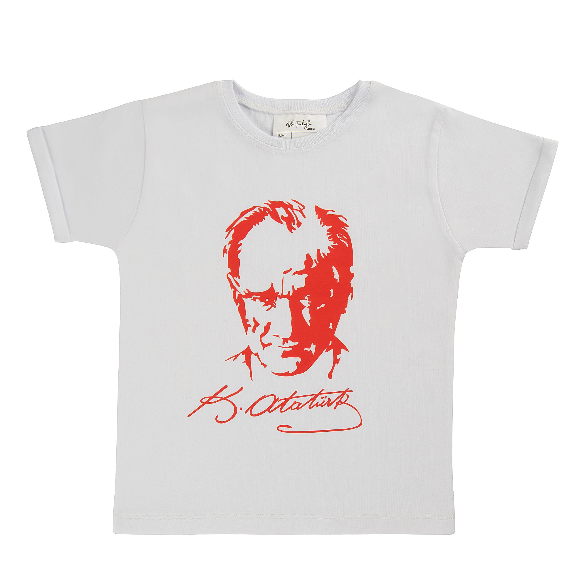 Atatürk Baskılı Beyaz Çocuk Tişört | %100 Pamuk 3-10 Yaş Unisex