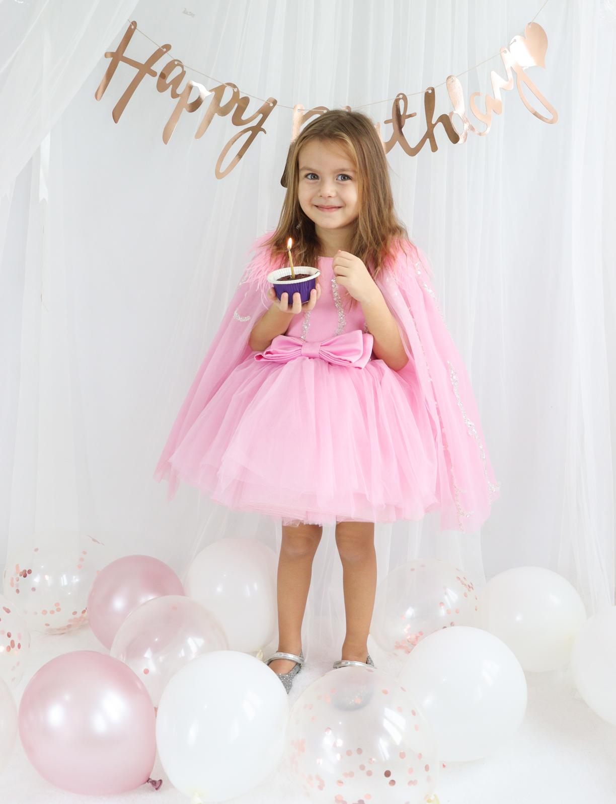 Pembe Tül Payetli Kız Çocuk Abiye 1–10 Yaş Doğum Günü Elbisesi