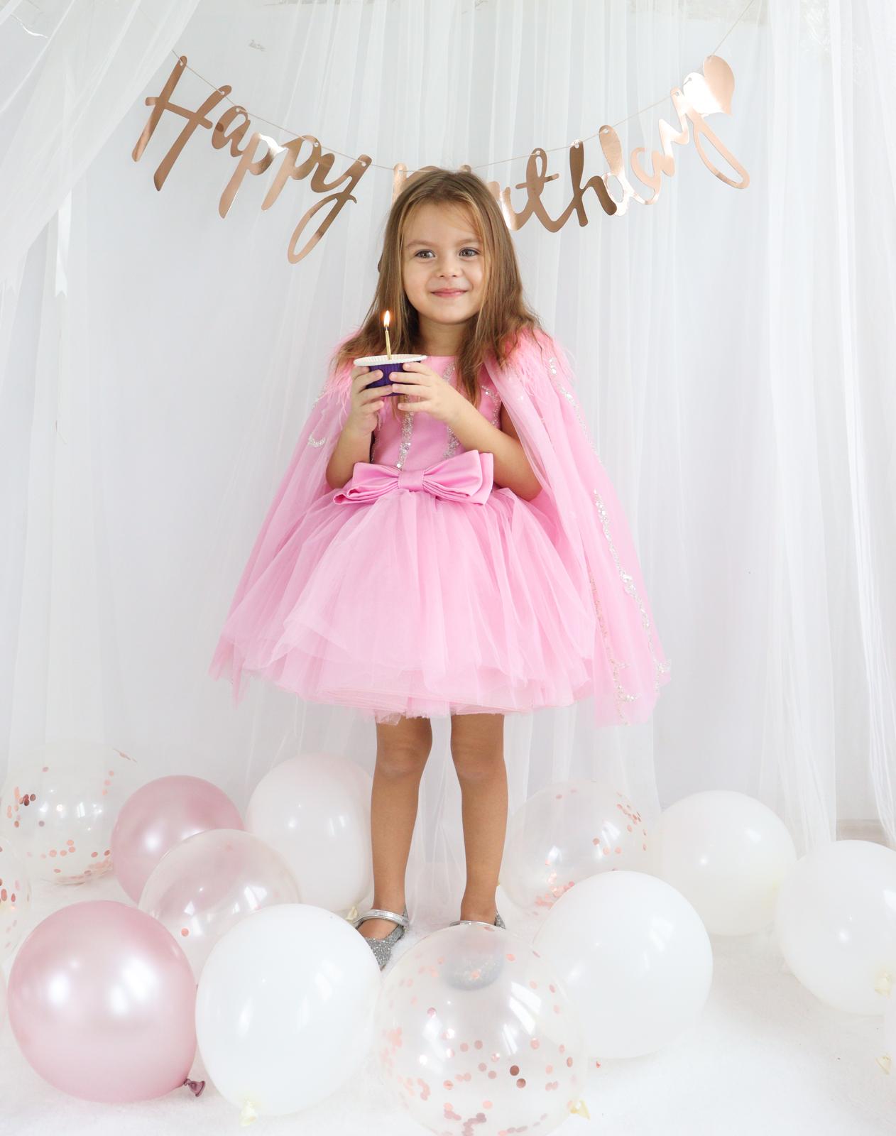Pembe Tül Payetli Kız Çocuk Abiye 1–10 Yaş Doğum Günü Elbisesi