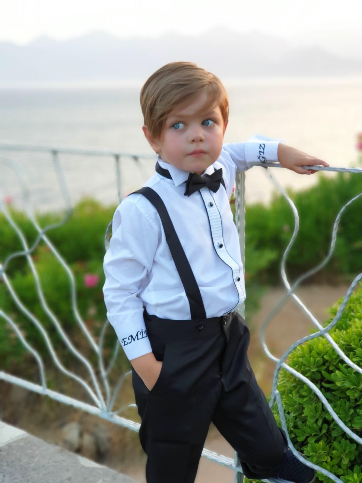 Erkek Çocuk Siyah Askılı Takım – Gömlek, Pantolon ve Papyon Seti (1–10 Yaş)