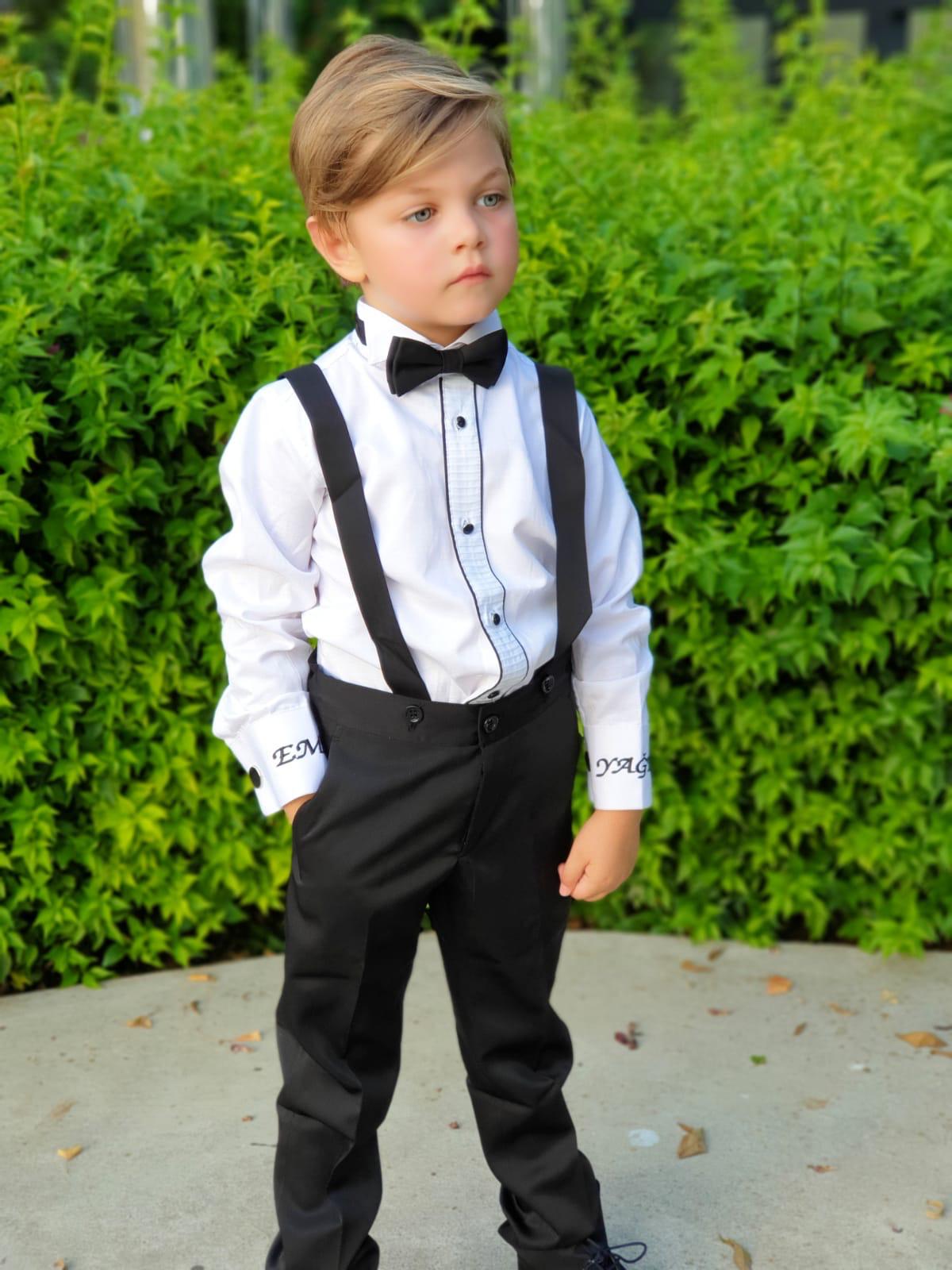 Erkek Çocuk Siyah Askılı Takım – Gömlek, Pantolon ve Papyon Seti (1–10 Yaş)