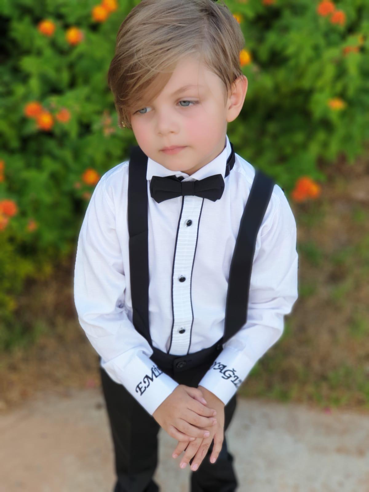 Erkek Çocuk Siyah Askılı Takım – Gömlek, Pantolon ve Papyon Seti (1–10 Yaş)