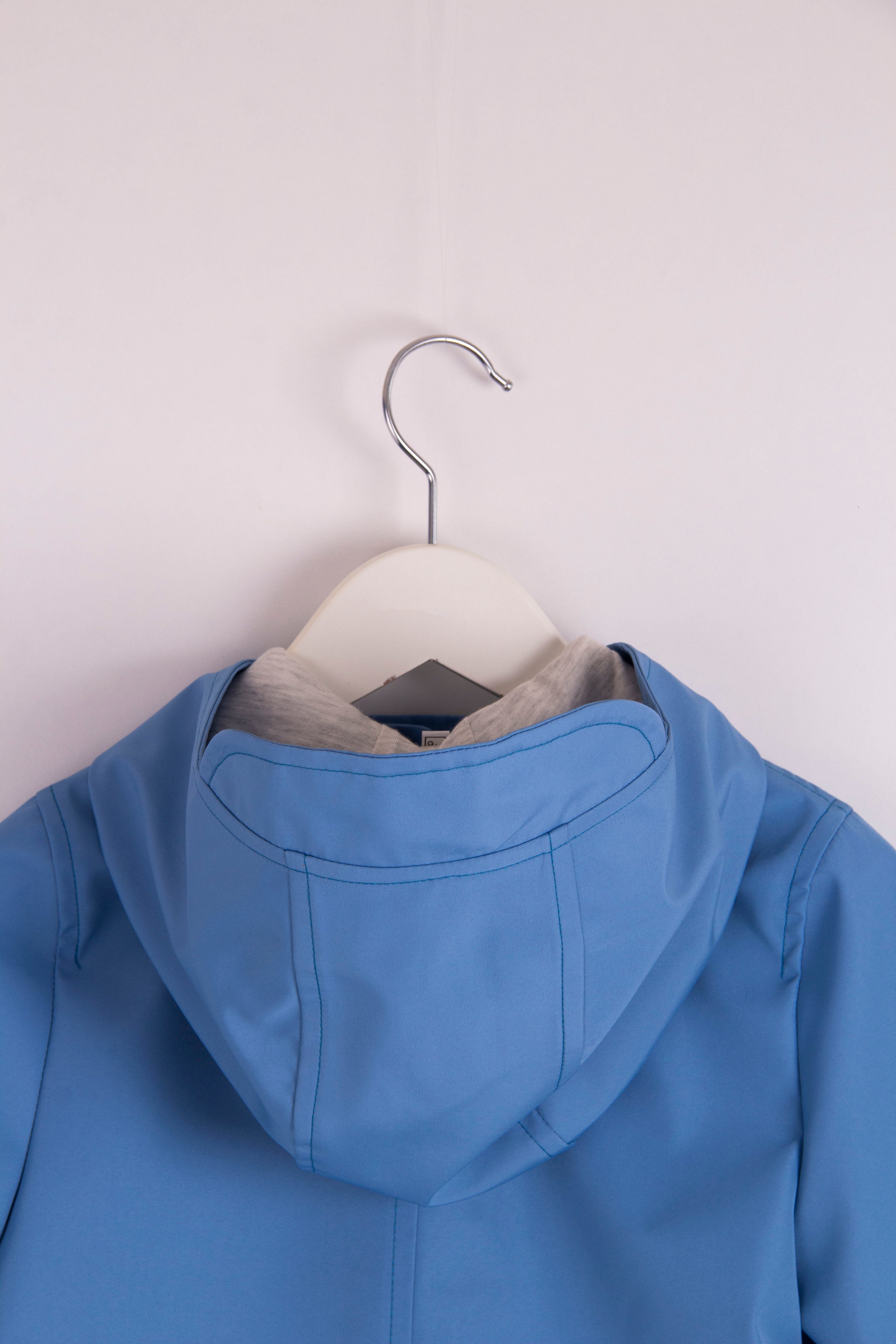 Çocuk Mavi Kapüşonlu Su Geçirmez Mont