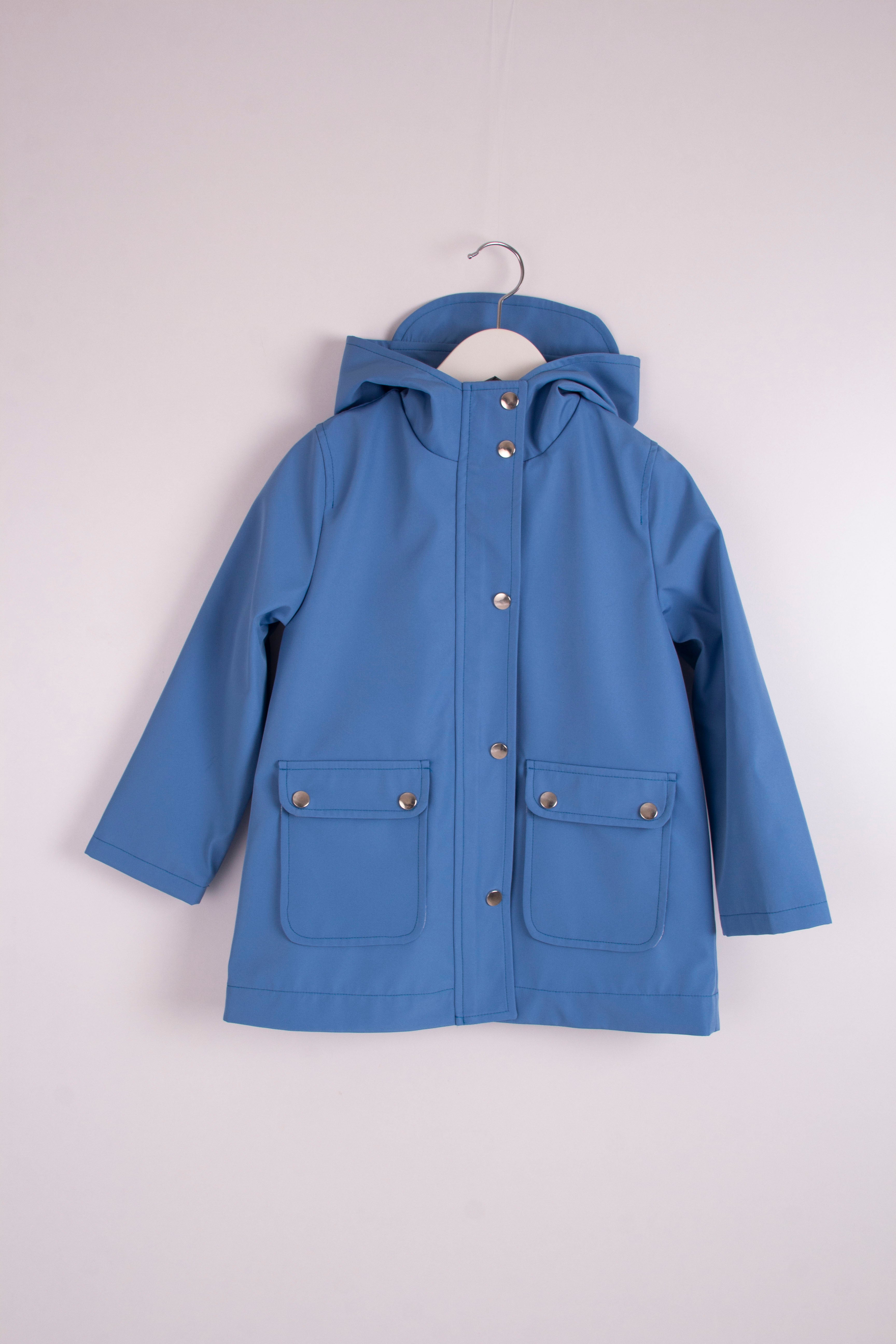 Çocuk Mavi Kapüşonlu Su Geçirmez Mont