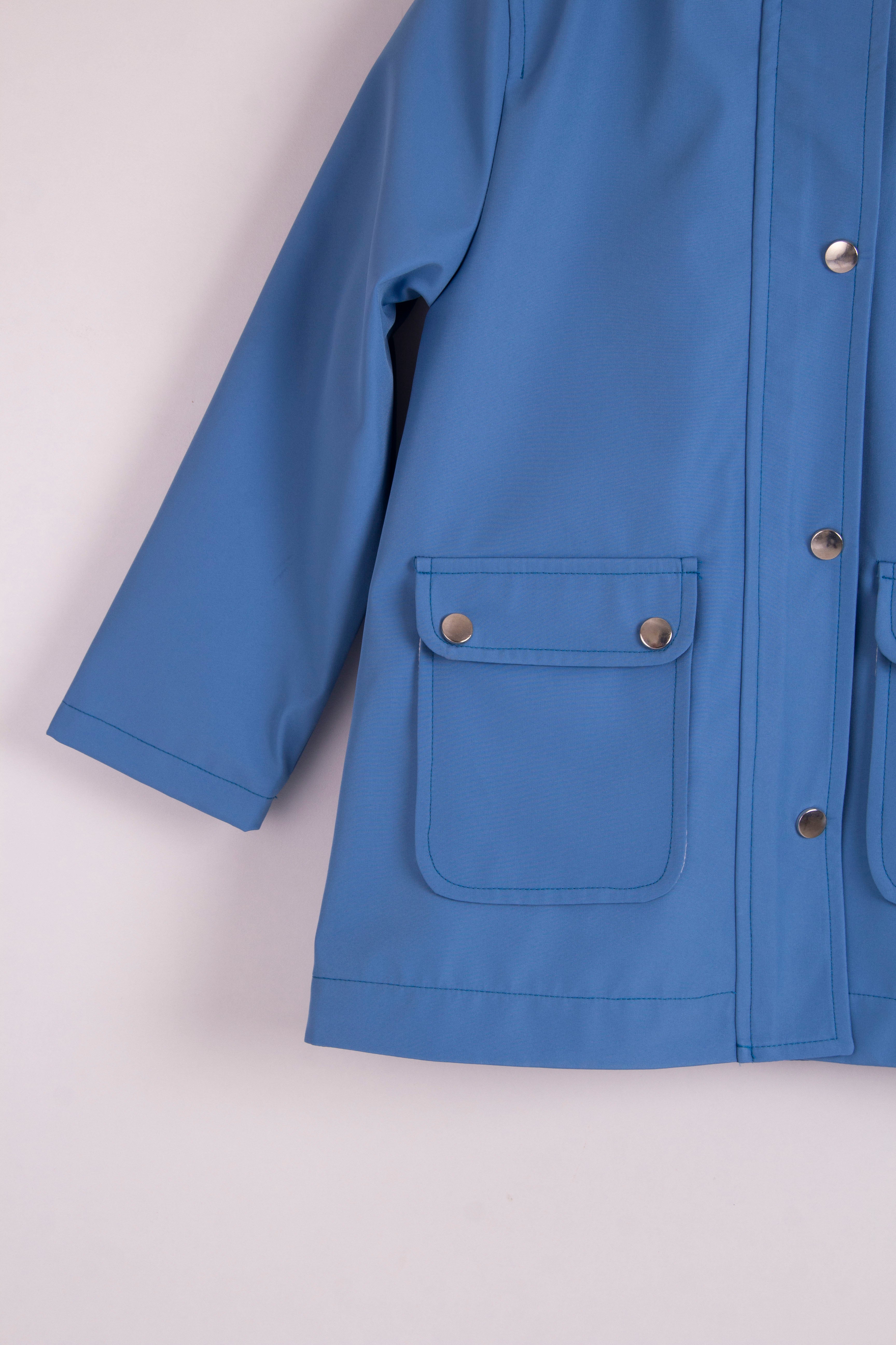 Çocuk Mavi Kapüşonlu Su Geçirmez Mont