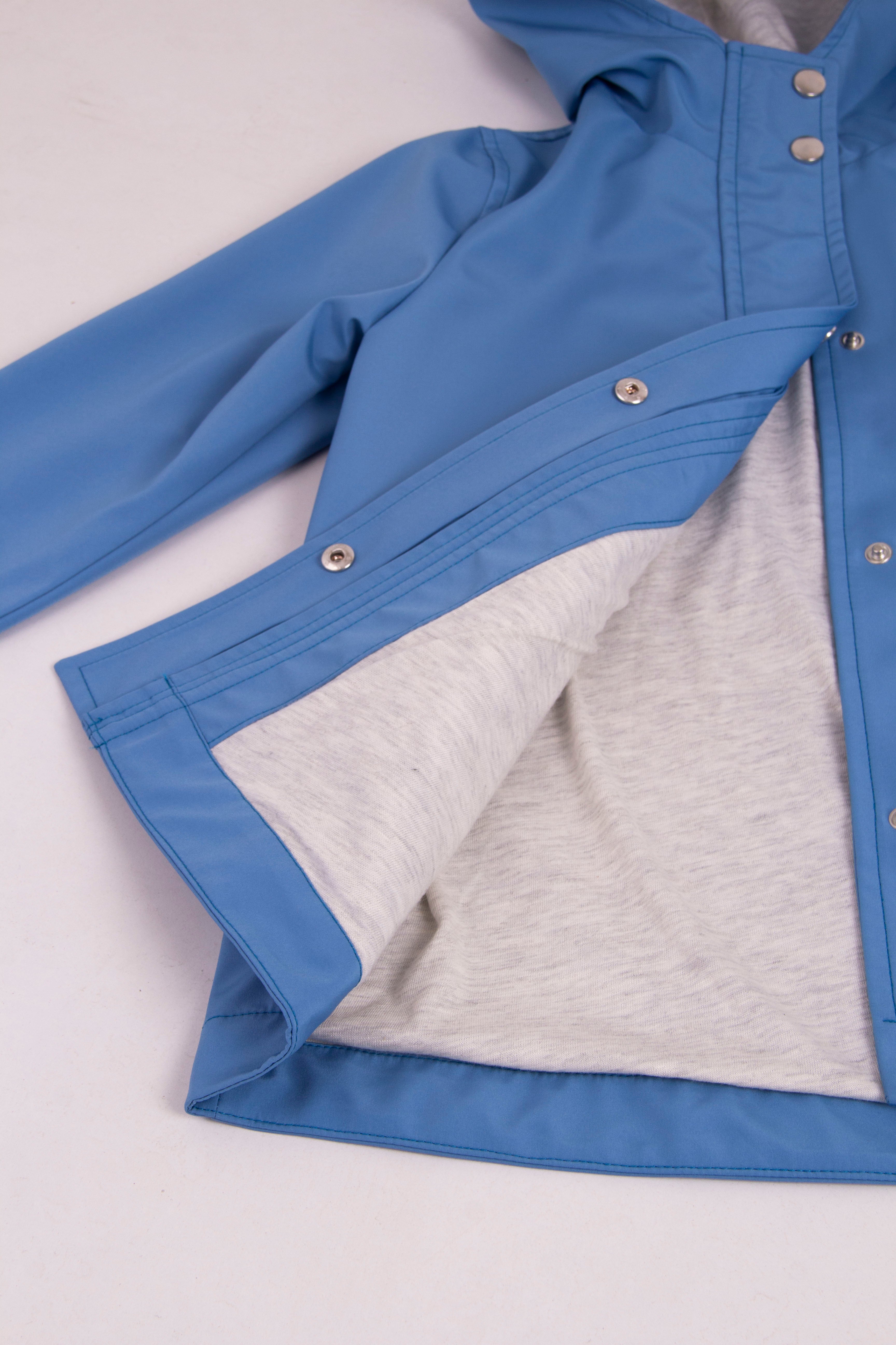 Çocuk Mavi Kapüşonlu Su Geçirmez Mont – Cepli