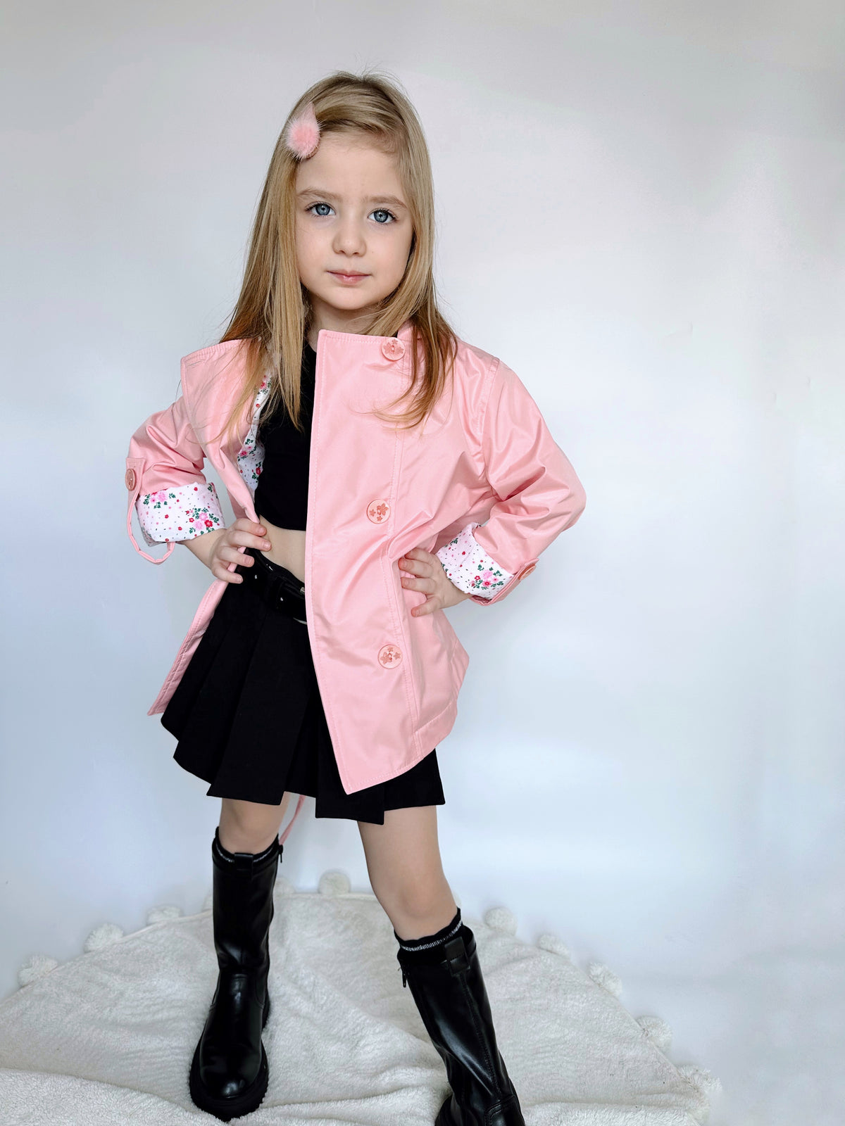 Kız Çocuk Toz Pembe Su İtici Trençkot - Pamuklu Astarlı Kapüşonlu Model