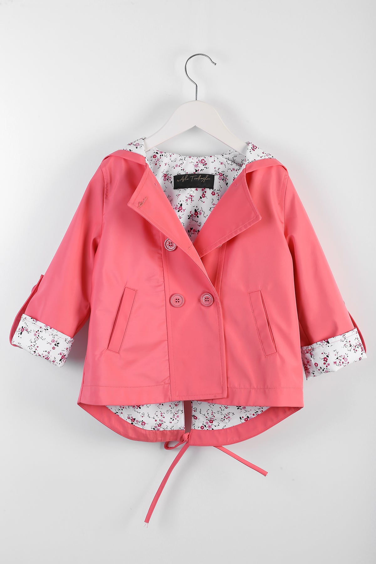 Kız Çocuk Kapşonlu Trençkot Pembe