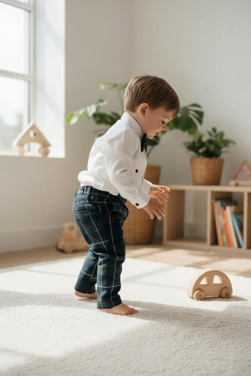 Erkek Bebek Yılbaşı Takımı – Ren Geyiği Nakışlı Gömlek & Ekose Pantolon Papyon