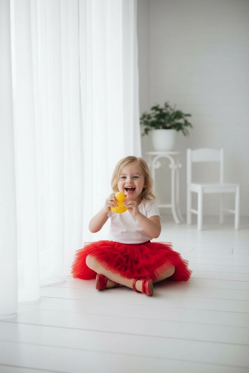 Kız Çocuk Kırmızı Tütü Etek  Kat Kat Tül Özel Gün Eteği