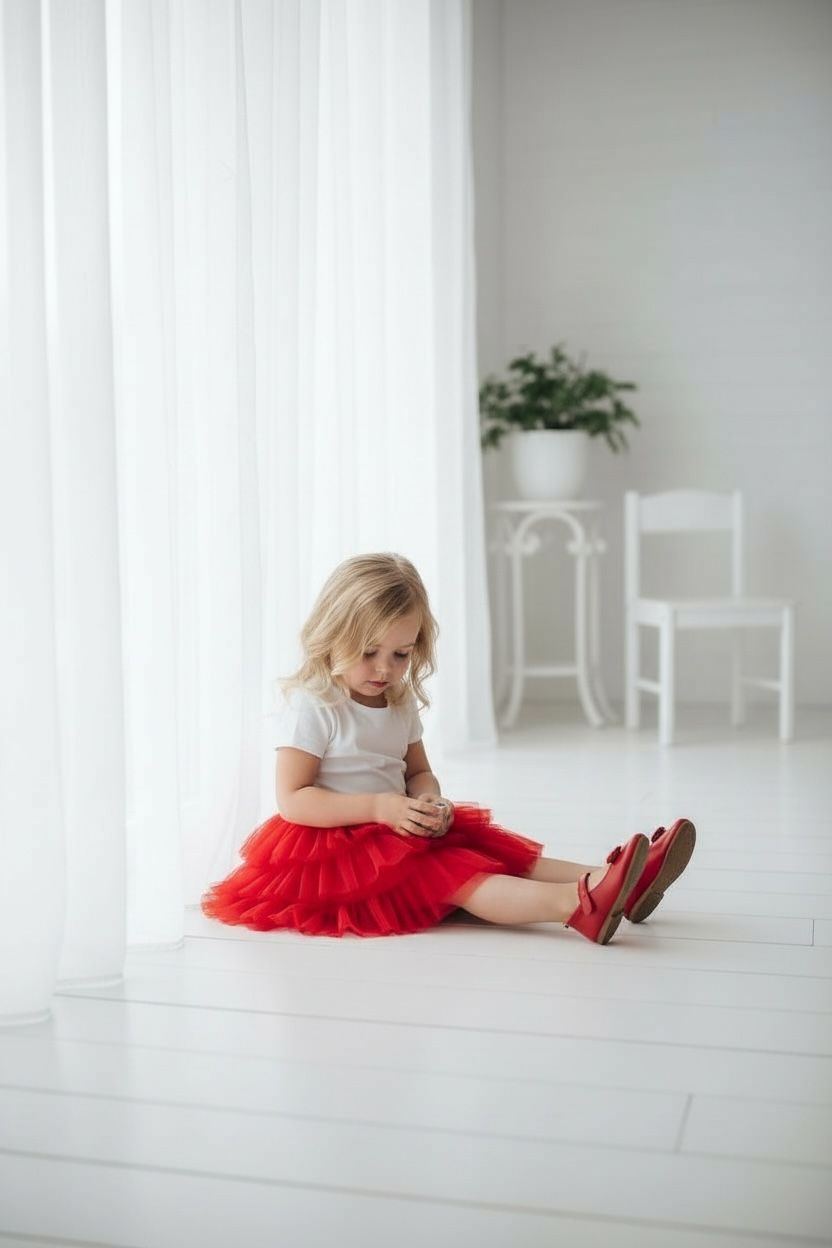 Kız Çocuk Kırmızı Tütü Etek  Kat Kat Tül Özel Gün Eteği