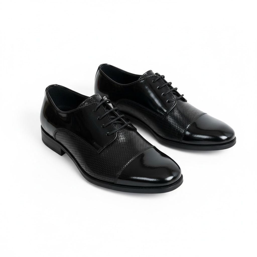 Siyah Dokulu Klasik Çocuk Ayakkabısı  Bağcıklı Özel Gün Ayakkabısı