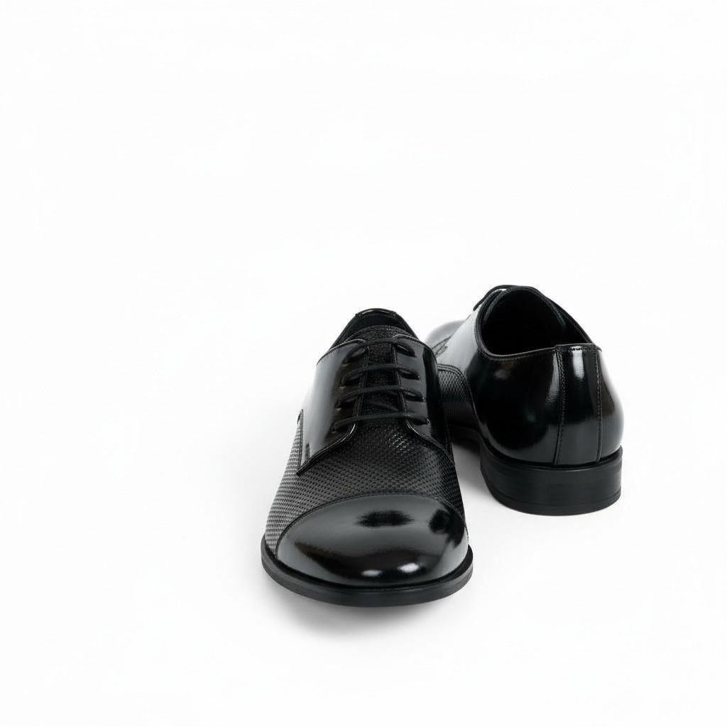 Siyah Dokulu Klasik Çocuk Ayakkabısı  Bağcıklı Özel Gün Ayakkabısı