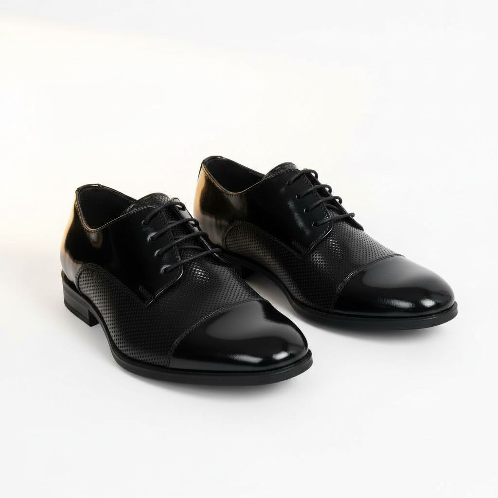 Siyah Dokulu Klasik Çocuk Ayakkabısı  Bağcıklı Özel Gün Ayakkabısı