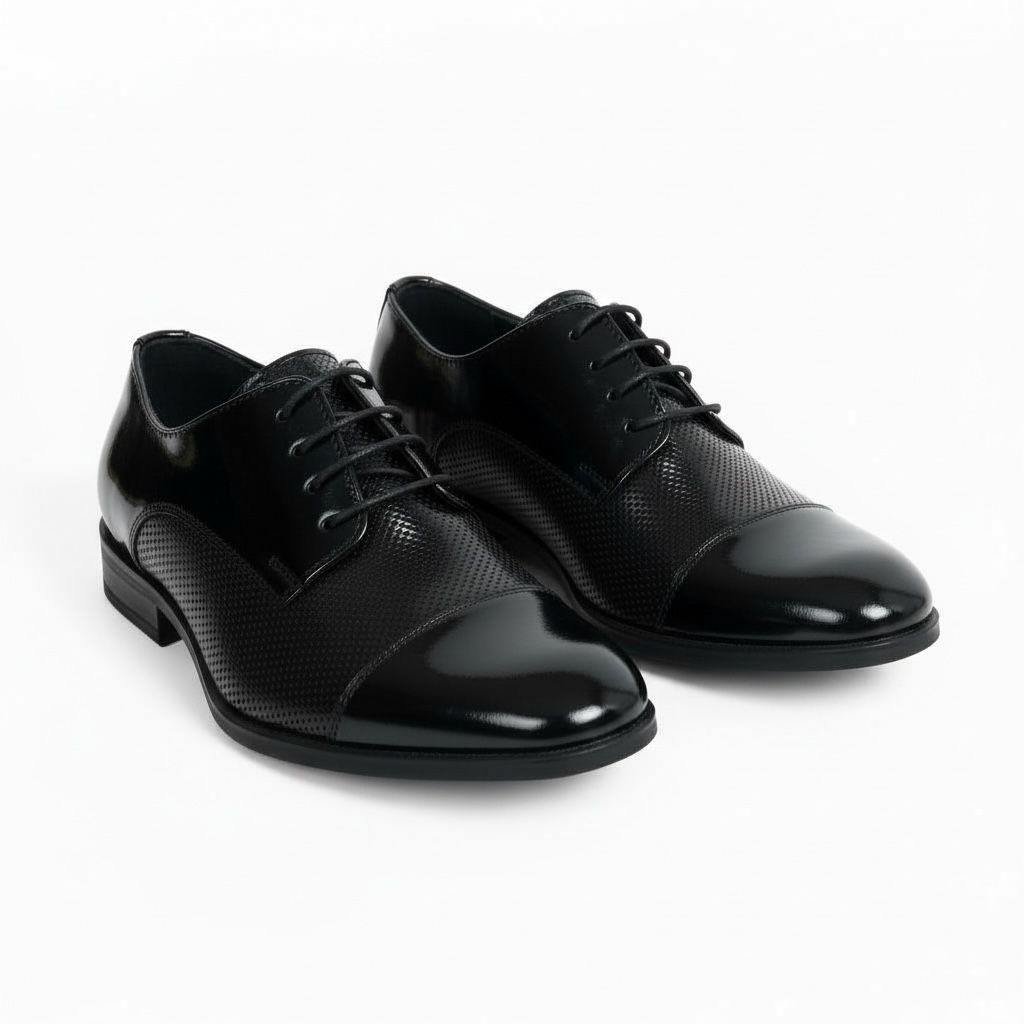 Siyah Dokulu Klasik Çocuk Ayakkabısı  Bağcıklı Özel Gün Ayakkabısı