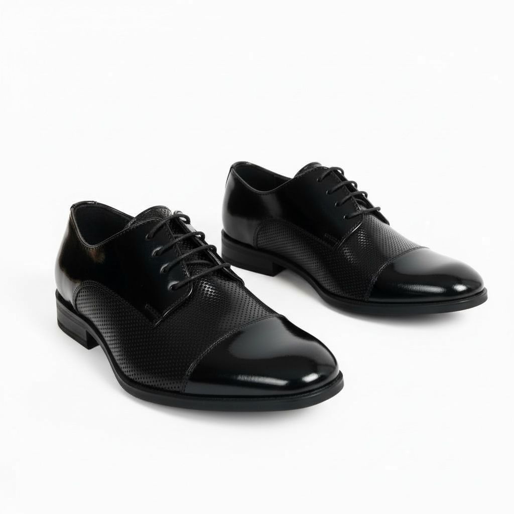 Siyah Dokulu Klasik Çocuk Ayakkabısı  Bağcıklı Özel Gün Ayakkabısı