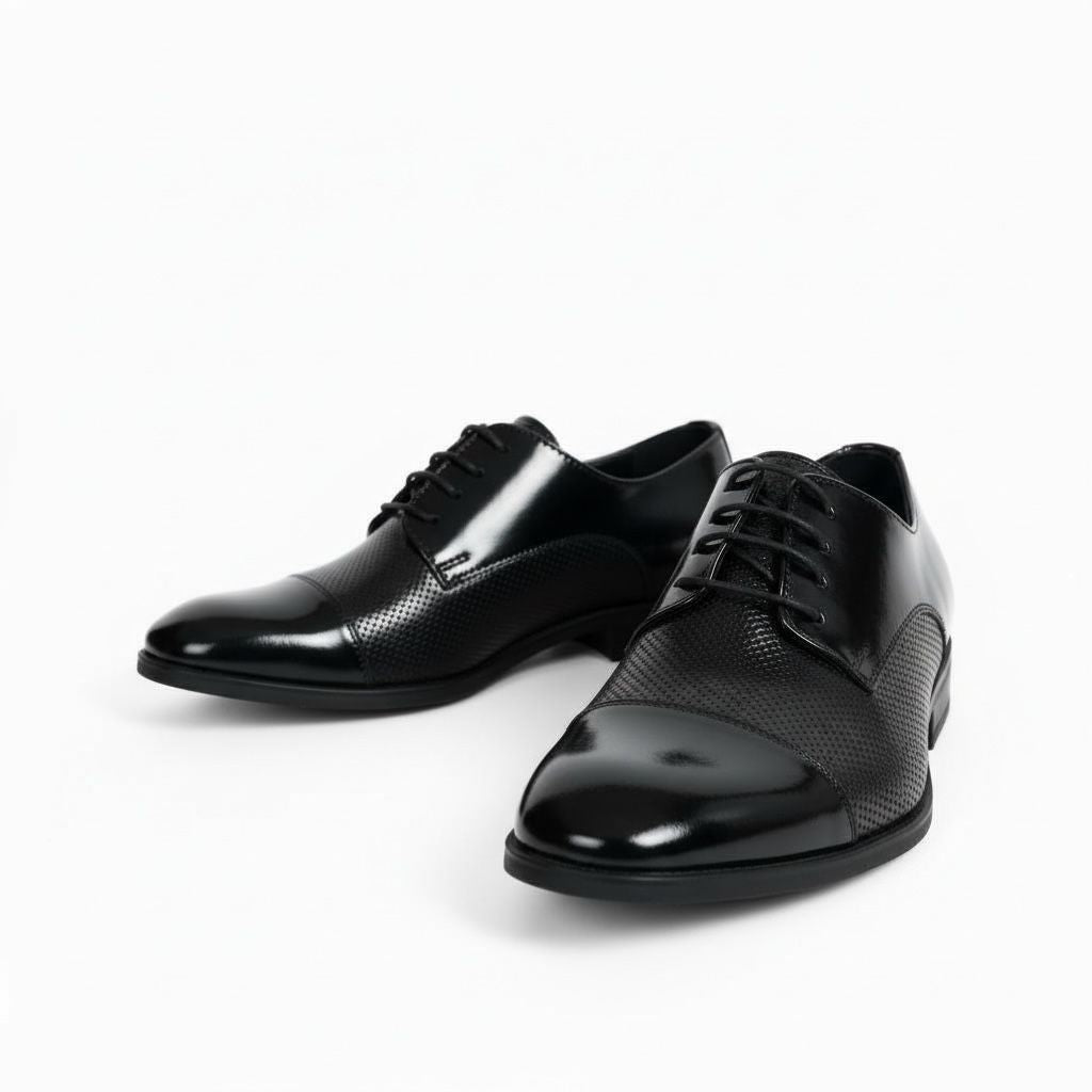 Siyah Dokulu Klasik Çocuk Ayakkabısı  Bağcıklı Özel Gün Ayakkabısı