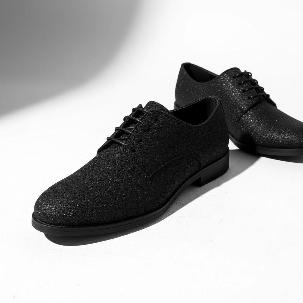 Siyah Simli Dokulu Klasik Çocuk Ayakkabısı | Bağcıklı Özel Gün Ayakkabısı