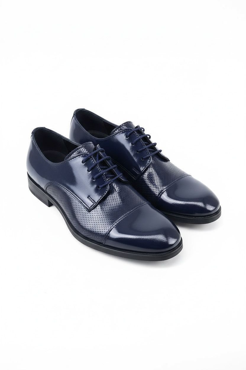 Lacivert Dokulu Klasik Çocuk Ayakkabısı  Bağcıklı Özel Gün Ayakkabısı