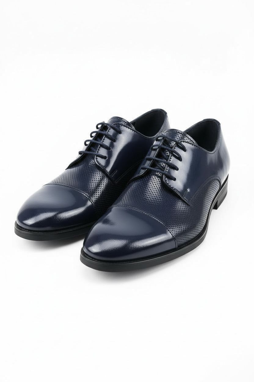 Lacivert Dokulu Klasik Çocuk Ayakkabısı  Bağcıklı Özel Gün Ayakkabısı