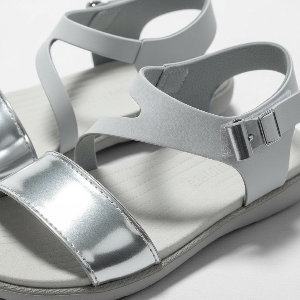 Kız Çocuk Deri Sandalet – Gümüş Detaylı, Ortopedik Yazlık Sandalet