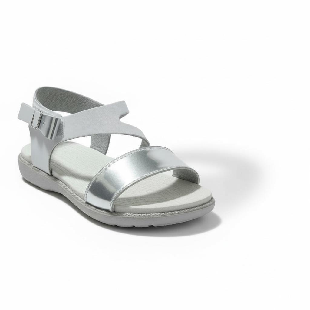 Kız Çocuk Deri Sandalet – Gümüş Detaylı, Ortopedik Yazlık Sandalet
