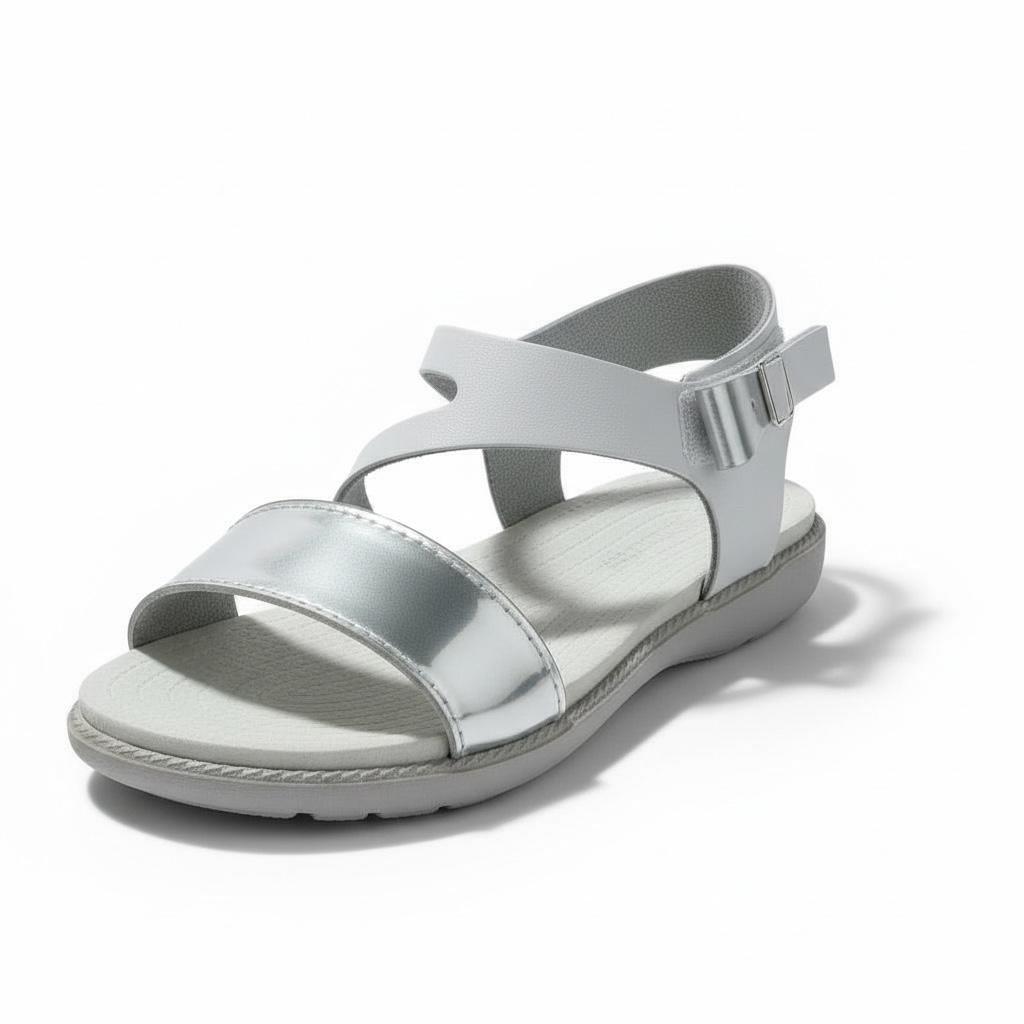 Kız Çocuk Deri Sandalet – Gümüş Detaylı, Ortopedik Yazlık Sandalet