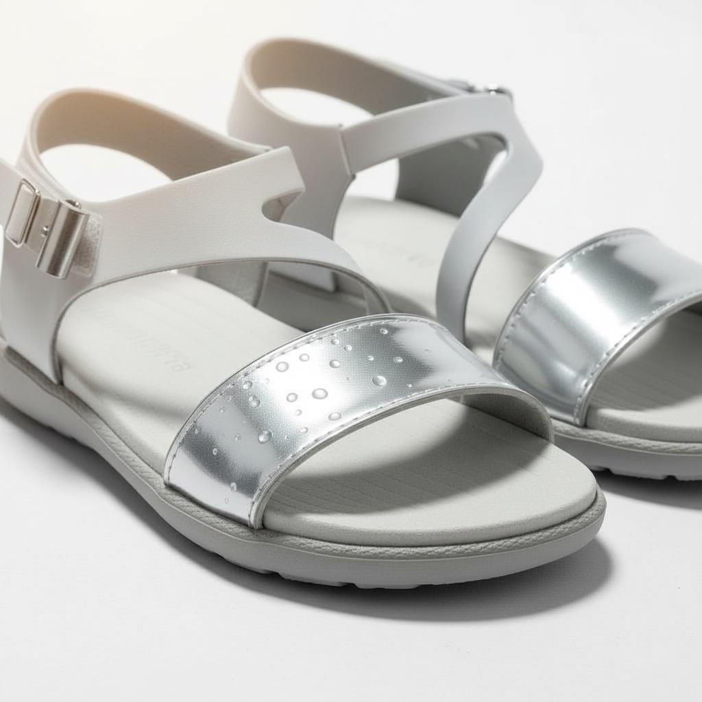 Kız Çocuk Deri Sandalet – Gümüş Detaylı, Ortopedik Yazlık Sandalet