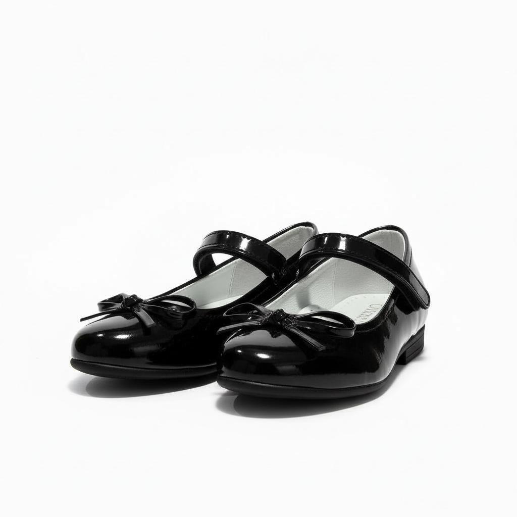 Kız Çocuk Siyah Rugan Ayakkabı – Fiyonklu, Klasik Babet