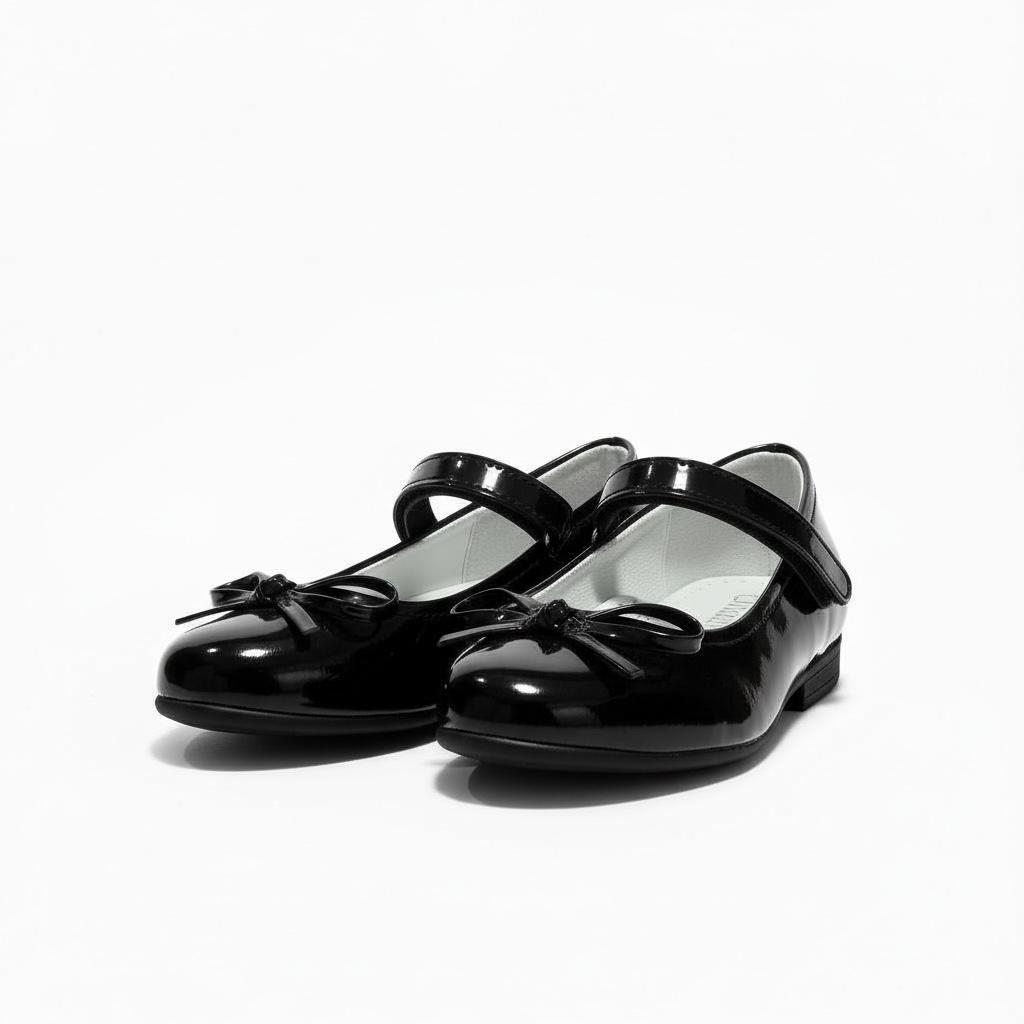 Kız Çocuk Siyah Rugan Ayakkabı – Fiyonklu, Klasik Babet