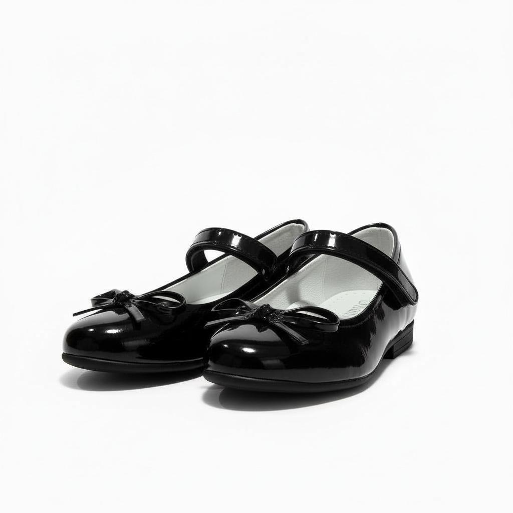 Kız Çocuk Siyah Rugan Ayakkabı – Fiyonklu, Klasik Babet