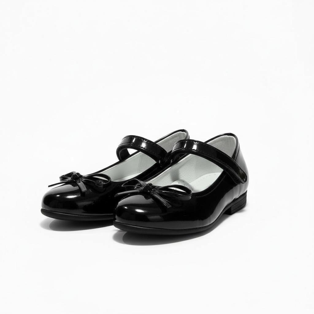 Kız Çocuk Siyah Rugan Ayakkabı – Fiyonklu, Klasik Babet