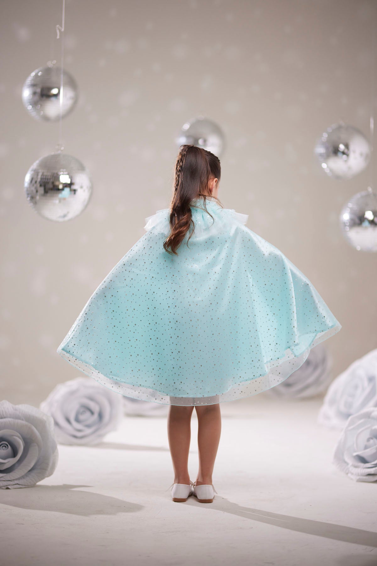 Kız Çocuk Yıldız Desenli Işıltılı Tül Pelerin