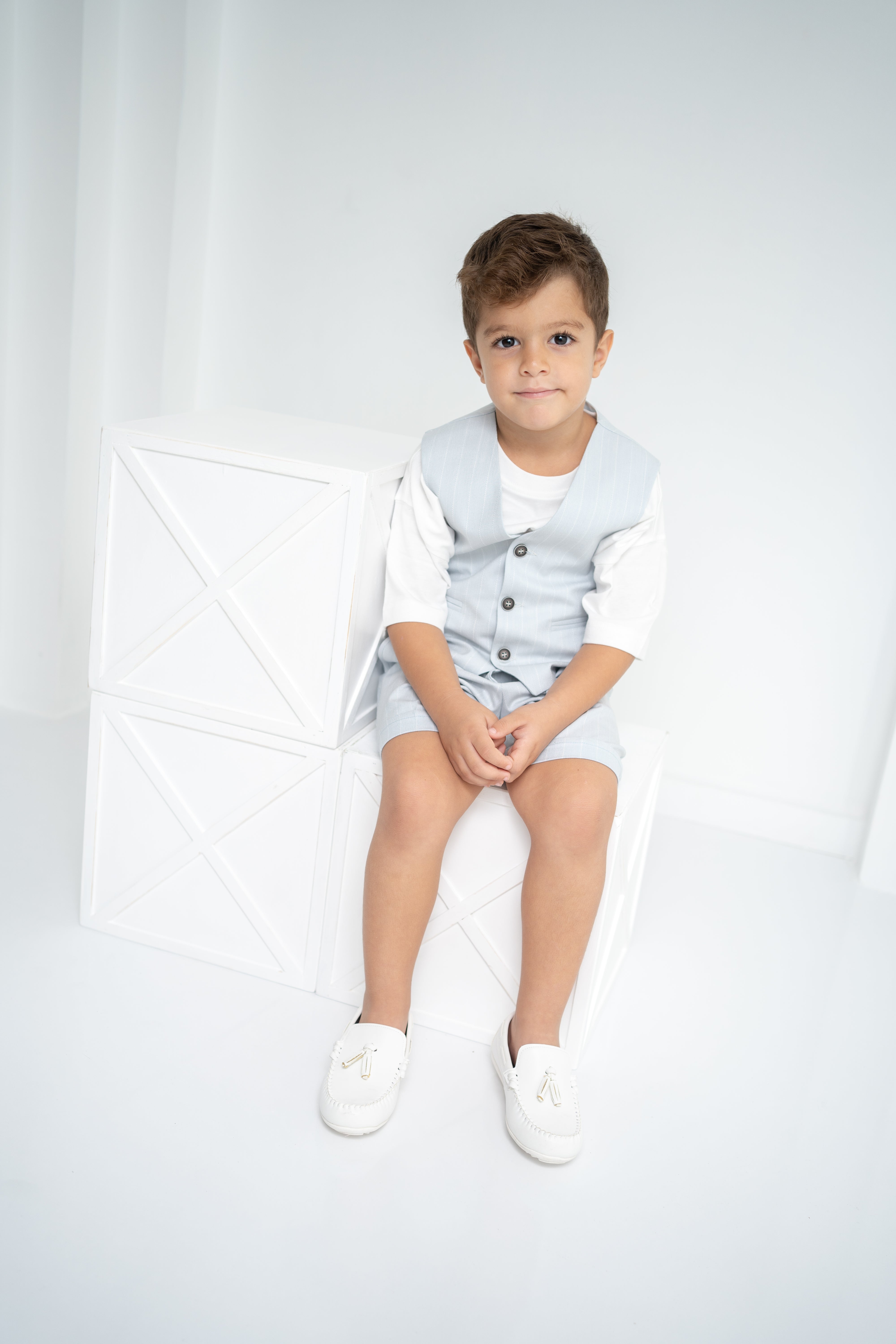 Bebe Mavi Çizgili Erkek Çocuk 3’lü Takım – Pantolon , Şort ,Thişört