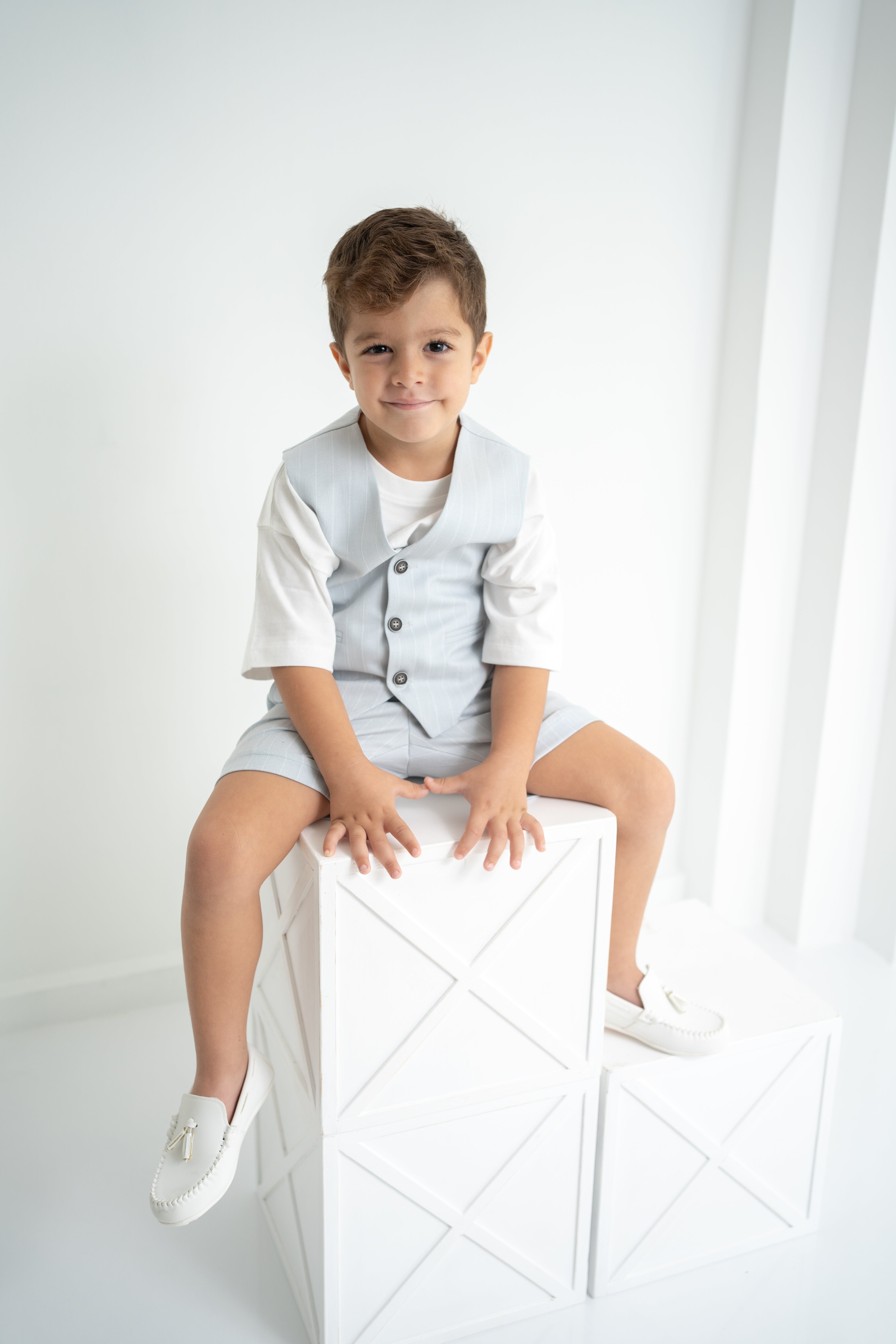 Bebe Mavi Çizgili Erkek Çocuk 3’lü Takım – Pantolon , Şort ,Thişört