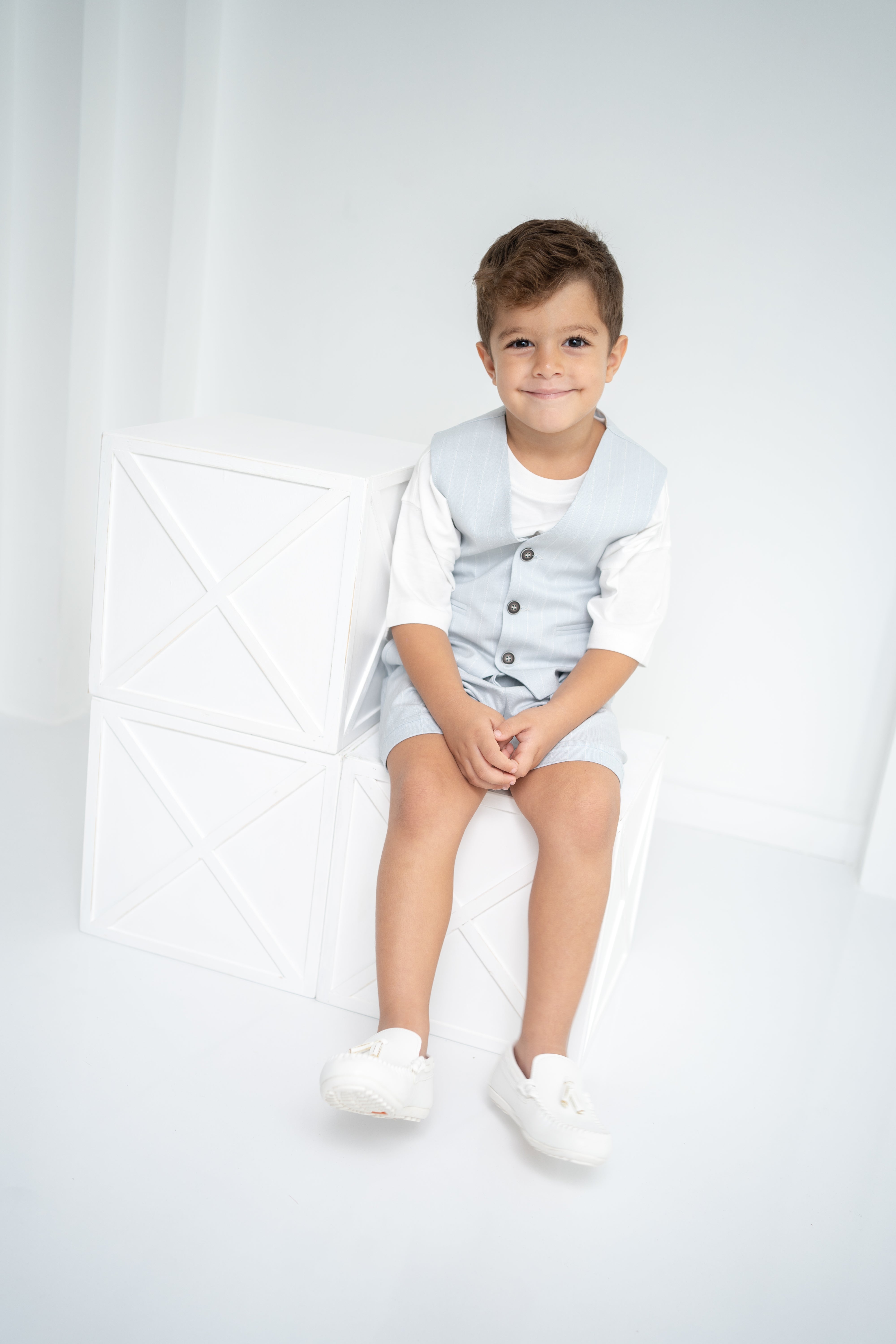 Bebe Mavi Çizgili Erkek Çocuk 3’lü Takım – Pantolon , Şort ,Thişört