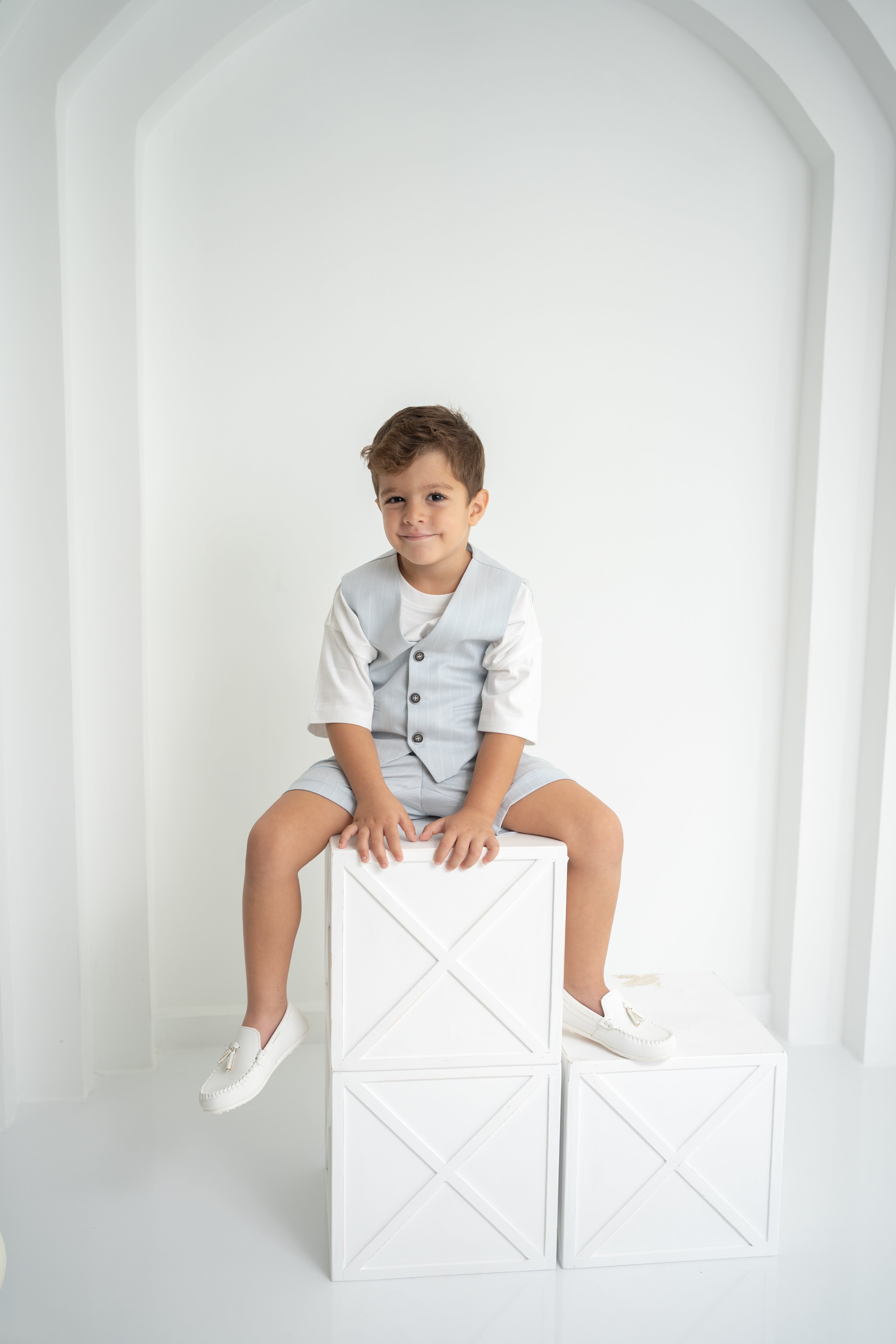 Bebe Mavi Çizgili Erkek Çocuk 3’lü Takım – Pantolon , Şort ,Thişört