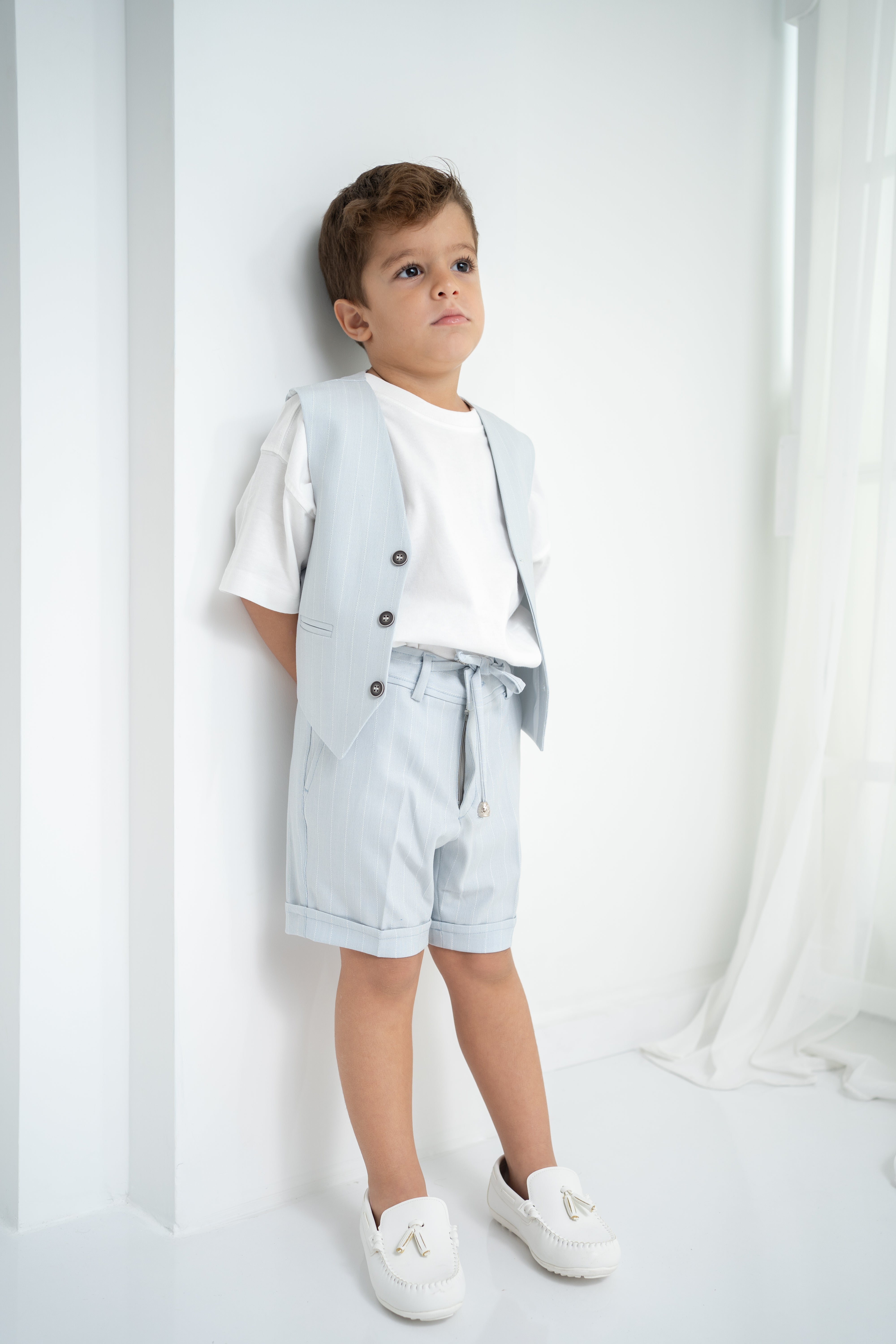 Bebe Mavi Çizgili Erkek Çocuk 3’lü Takım – Pantolon , Şort ,Thişört