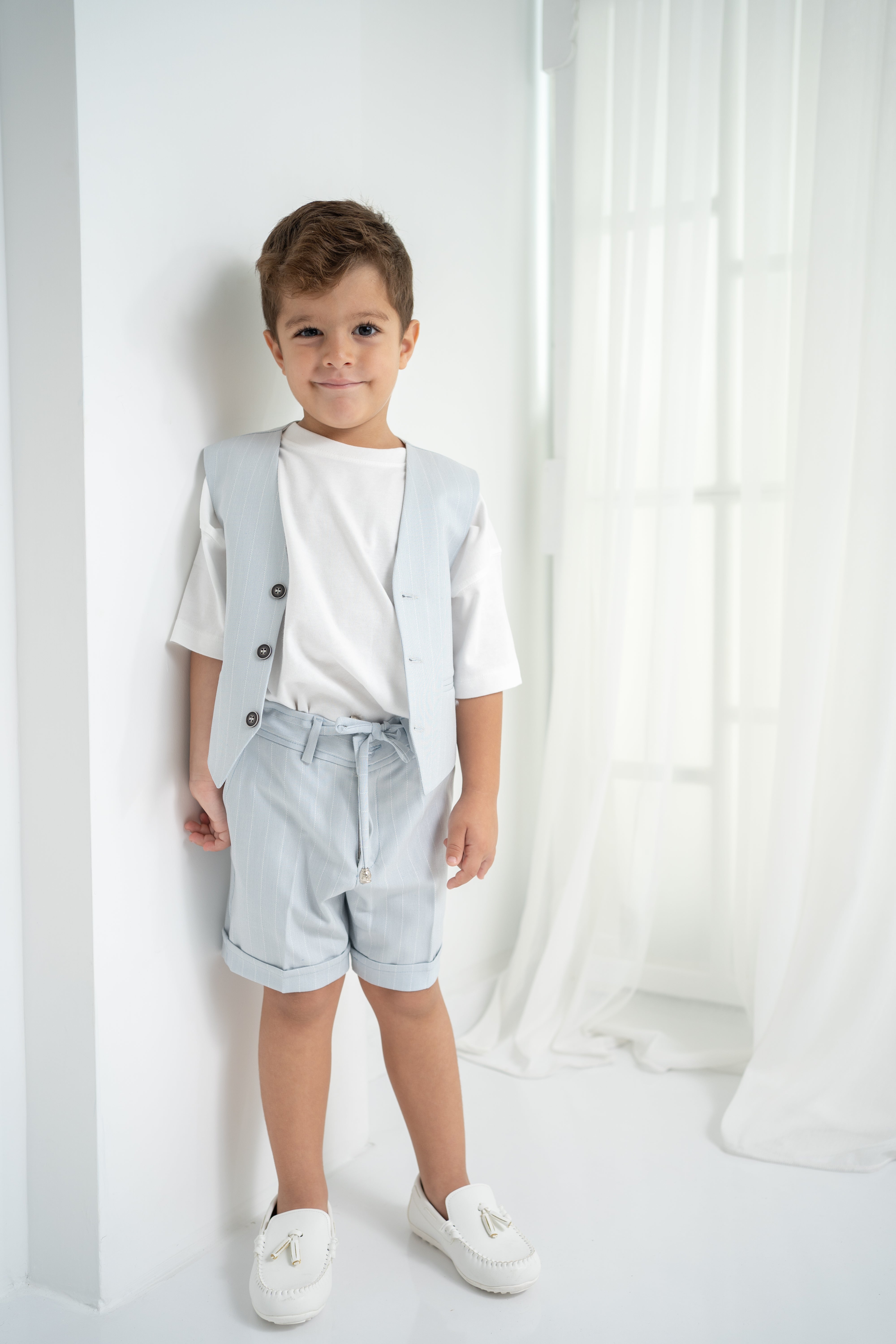 Bebe Mavi Çizgili Erkek Çocuk 3’lü Takım – Pantolon , Şort ,Thişört