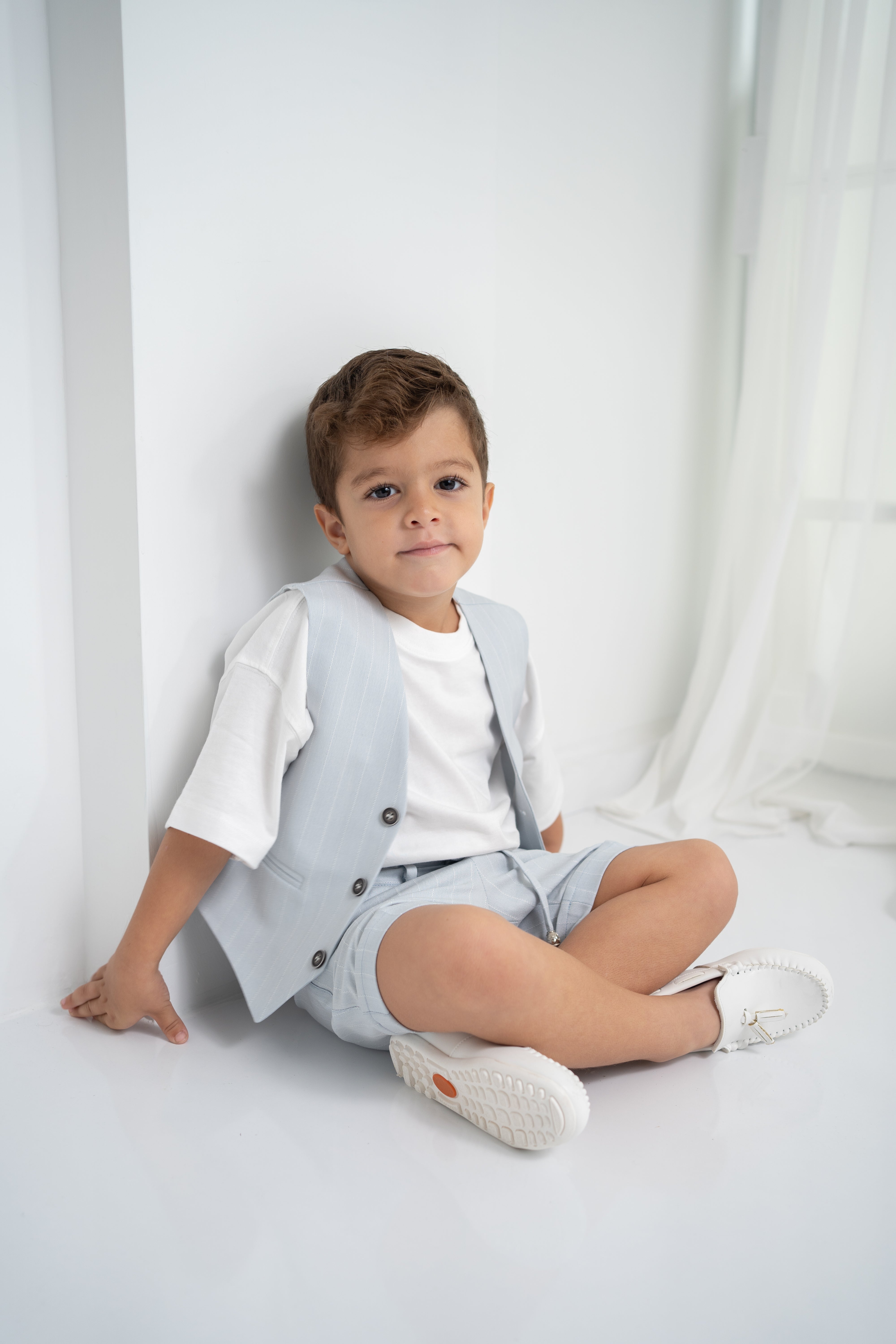 Bebe Mavi Çizgili Erkek Çocuk 3’lü Takım – Pantolon , Şort ,Thişört