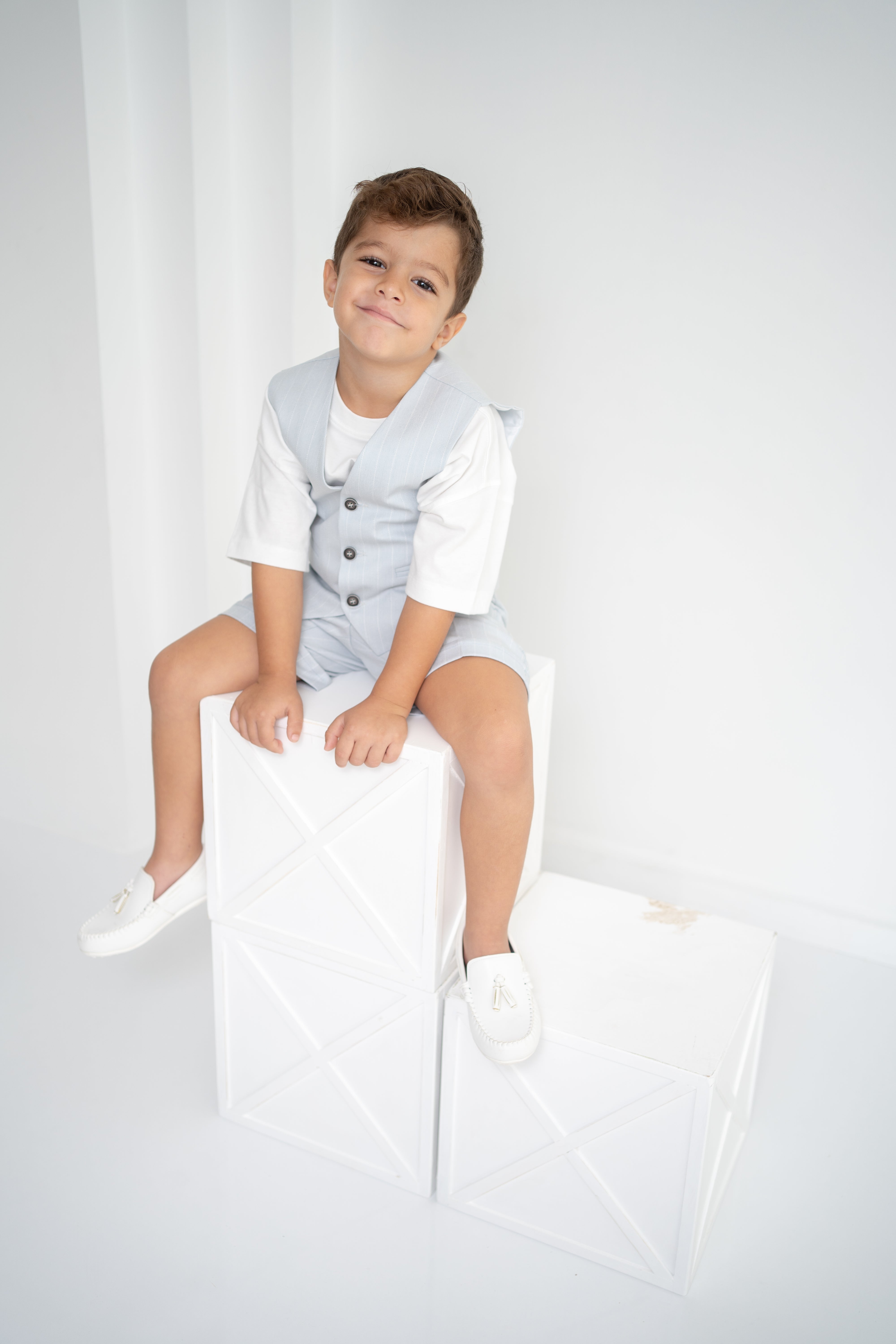 Bebe Mavi Çizgili Erkek Çocuk 3’lü Takım – Pantolon , Şort ,Thişört