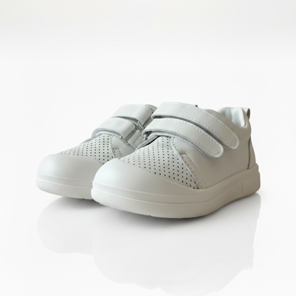 Çift cırt cırtlı gri burun korumalı delikli çocuk sneaker ayakkabı