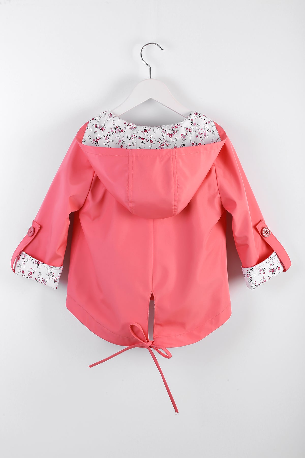 Kız Çocuk Çiçek Desenli Astar Detaylı Su Geçirmez Pembe Trençkot
