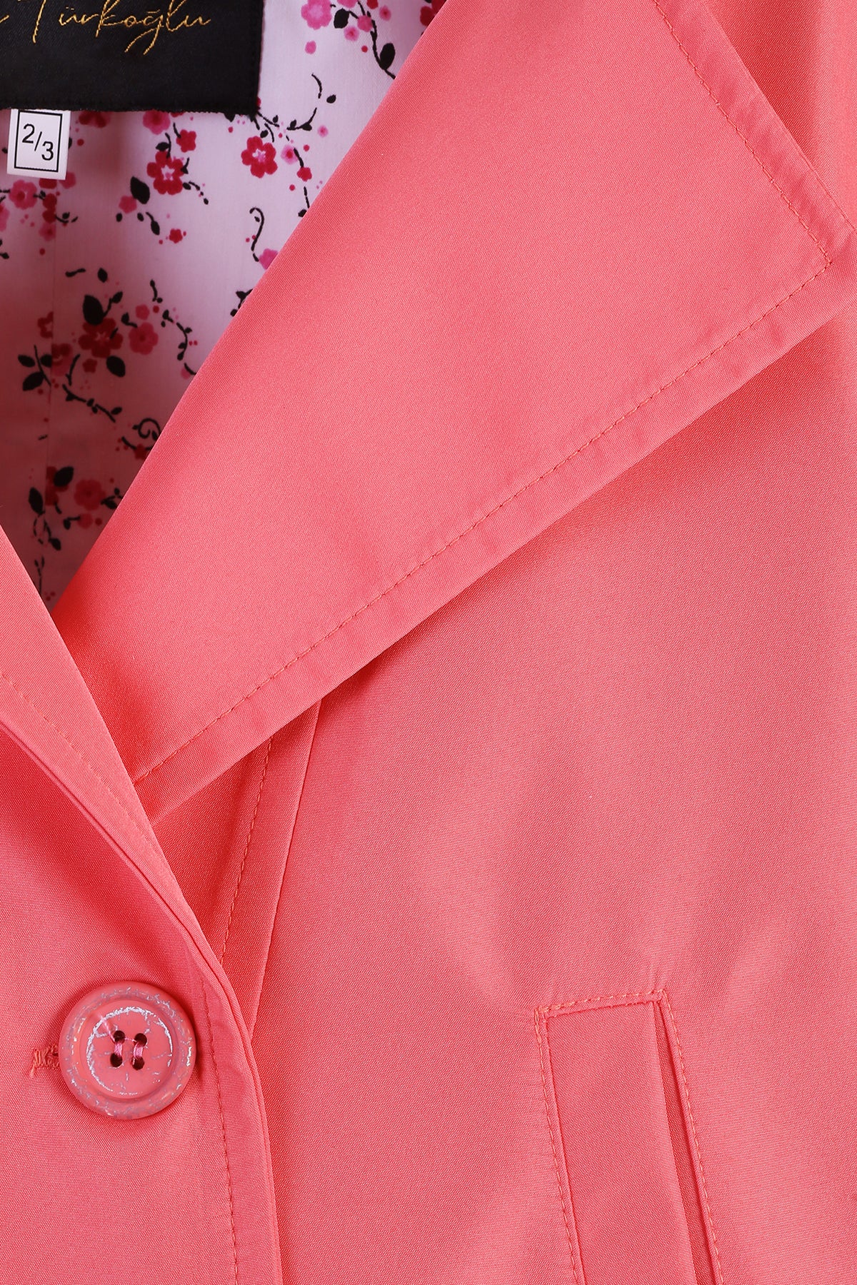 Kız Çocuk Çiçek Desenli Astar Detaylı Su Geçirmez Pembe Trençkot